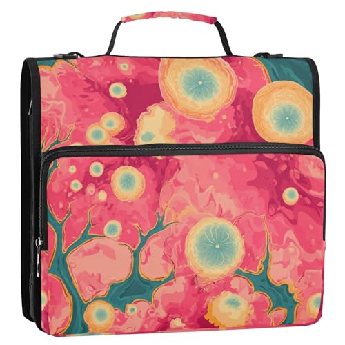 Dreamy Coral Abstraktes rotes Ringbuch mit 3 Ringen und extra Taschen mit Griff, mehrere Taschen, Dokumentenmappe, Organizer für Mittelschule von siphylline