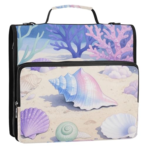 Dreamy Underwater Shell Ordnertasche mit 3 Ringen und Reißverschluss, Schulterriemen und Griff, mehrere Taschen, tragbar, geeignet für Mittelschule, 3,8 cm, Violett von siphylline