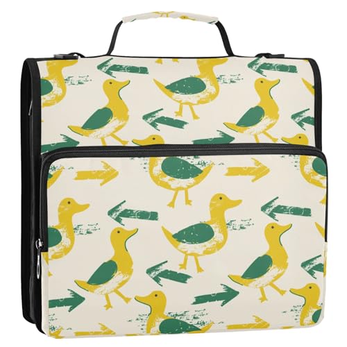 Duck Arrow Buttergelb, Smaragdgrün, 3 Ringe, Reißverschluss, mit Schultergurt und Griff, inklusive Reißverschlusstasche, Dokumenten-Organizer-Tasche für Mittelschüler von siphylline