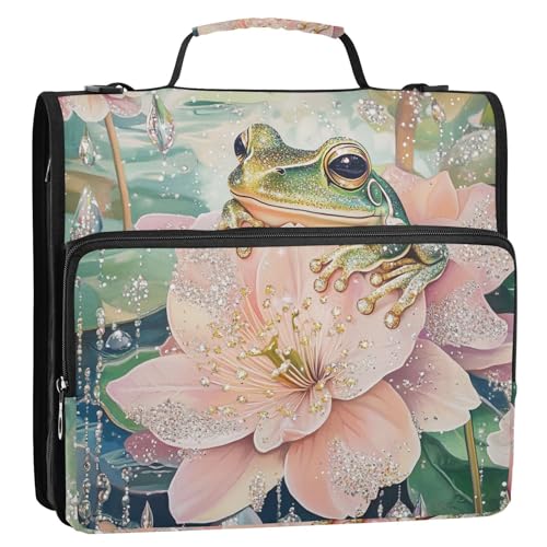 Einfach glänzender Schmuck-Frosch, 3 Ringe, Reißverschluss, Ordner mit Riemen, leicht zu transportieren, Dokumente, Dateien, Aufbewahrungstasche für Büro, Schule von siphylline