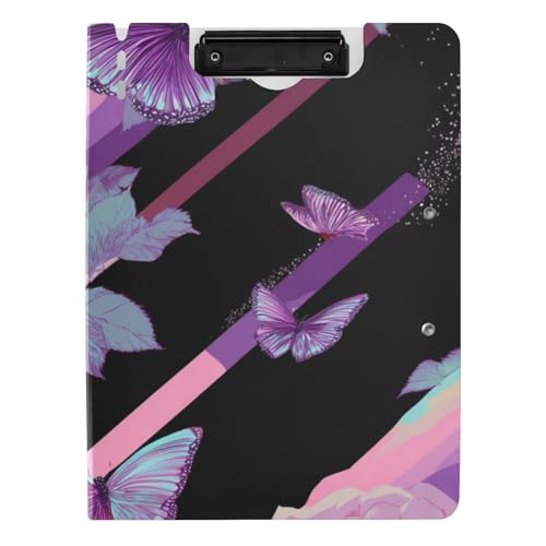 Faltbare Klemmbretter Rosen Schmetterling Vapor Wave Stil Rosa Schwarz A4 Klemmbrett Binder Doppelte Metallclips Stifthalter Schule Klemmbrett mit Abdeckung von siphylline