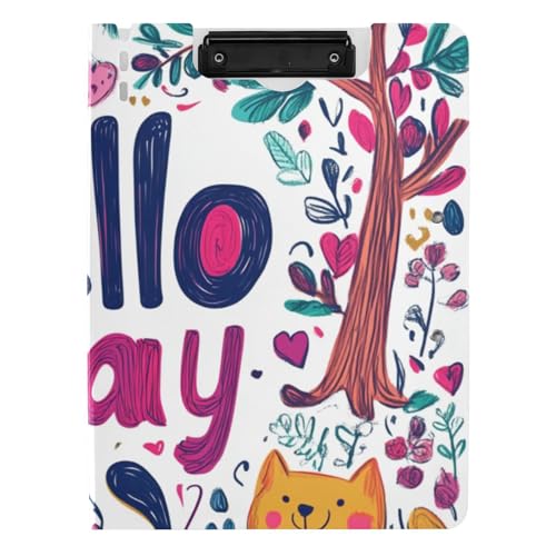 Faltbare Klemmbretter Valentines Baum Hund Hello A4 Klemmbrett mit Ordner Horizontal und Vertikal Doppelclips Schule Klemmbrett mit Abdeckung von siphylline