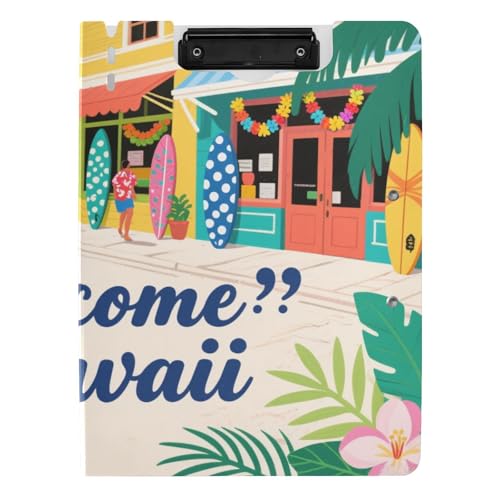 Faltbare Klemmbretter Welcome to Hawaii Tropical A4 Klemmbrett Folio Binder Zwei Metallclips Stifthalter Büro Klemmbrett mit Abdeckung von siphylline