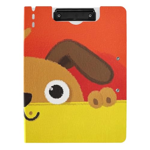 Faltbares Klemmbrett, niedlicher Cartoon-Hund, Gelb / Rot, A4-Klemmbrett, Padfolio, doppelte Metall-Clips, Stifthalter, Büro-Klemmbrett mit Abdeckung von siphylline