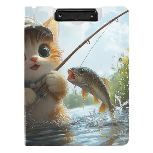 Faltbares Klemmbrett Cartoon Katze Angeln A4 Clipfolio Doppelclips Stifthalter Schule Klemmbrett mit Abdeckung von siphylline