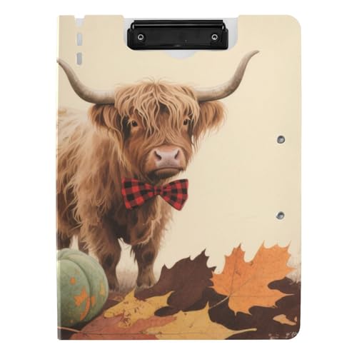 Faltbares Klemmbrett Hello Fall Herbst Kürbis Hochlandrinder A4 Klemmbrett Binderfolio Horizontal und Vertikal Doppelclips Still-Clipboard mit Abdeckung von siphylline