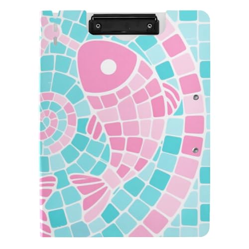 Faltbares Klemmbrett im Fisch-Stil, blau, rosa, A4-Klemmbrett mit Ordner, zwei Metall-Clips, Stifthalter, Still-Clipboard mit festem Einband von siphylline