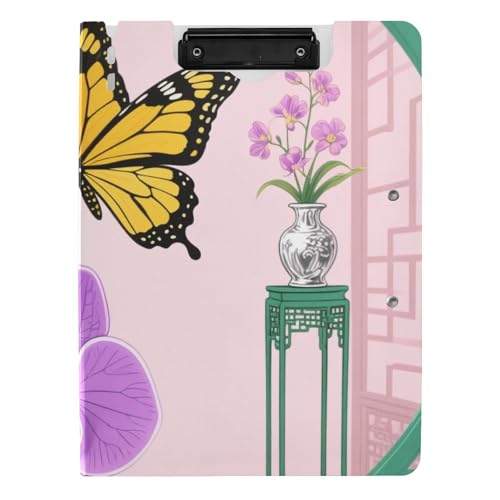 Faltbares Klemmbrett im chinesischen Stil, Schmetterlings-Orchidee, Violett, A4-Klemmbrett, Padfolio, zwei Metall-Clips, Stifthalter, Still-Clipboard mit Abdeckung von siphylline