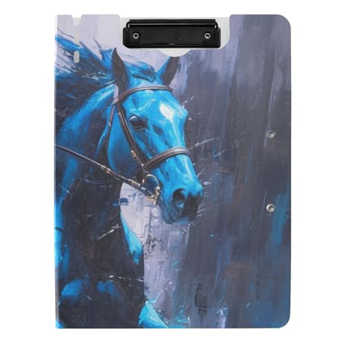 Faltbares Klemmbrett mit Aufbewahrung, blaues galoppierendes Pferd, A4-Klemmbrett mit Ordner, zwei Metallklammern, Stifthalter, Schulklemmbrett mit festem Einband Faltbares Klemmbrett mit Aufbewahrung, blaues galoppierendes Pferd, A4-Klemmbrett mit Ordner, zwei Metallklammern, Stifthalter, Schulklemmbrett mit festem Einband von siphylline