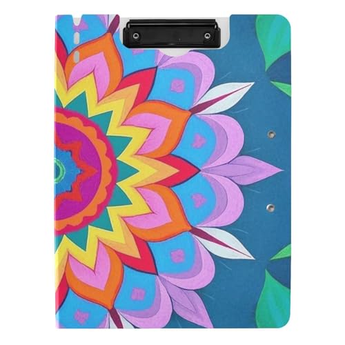 Faltbares Klemmbrett mit Mandala-Blumenmuster, buntes Cyan, A4-Klemmbrett mit Ordner, doppelte Metall-Clips, Stifthalter, Still-Clipboard mit Abdeckung von siphylline
