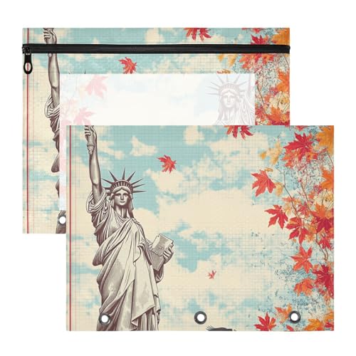 Federmäppchen, 3 Löcher, 3 Ringe, Tasche für A4-Papier, Briefe, 2 Stück, für Schüler, Studenten, Lehrerbedarf, Liberty Autumn Retro America Federmäppchen, 3 Löcher, 3 Ringe, Tasche für A4-Papier, Briefe, 2 Stück, für Schüler, Studenten, Lehrerbedarf, Liberty Autumn Retro America von siphylline