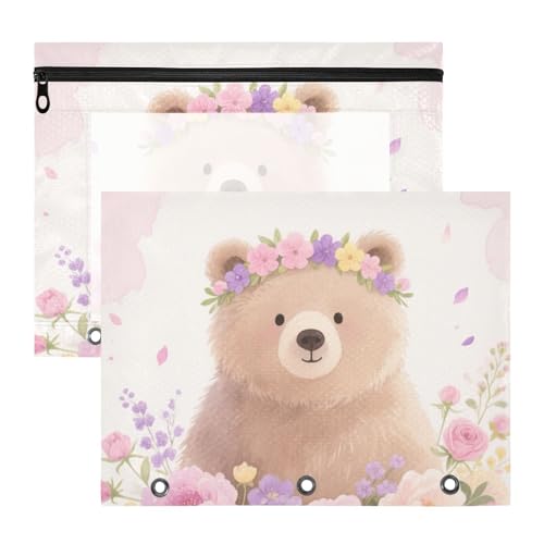 Federmäppchen, 3 Löcher, Kunststoff, Aktenordner für 3 Ringe, Ordner, 2 Stück, Studenten, Klasse, Blumen, Pfirsichbär, Cartoon Federmäppchen, 3 Löcher, Kunststoff, Aktenordner für 3 Ringe, Ordner, 2 Stück, Studenten, Klasse, Blumen, Pfirsichbär, Cartoon von siphylline