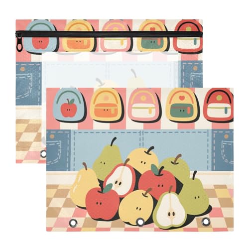 Federmäppchen, Mehrzweck-Kunststoff-Aktenordner für 3 Ringe, 2 Stück, Studenten, College-Zubehör, rot, kariert, Obstbeutel, niedlich von siphylline
