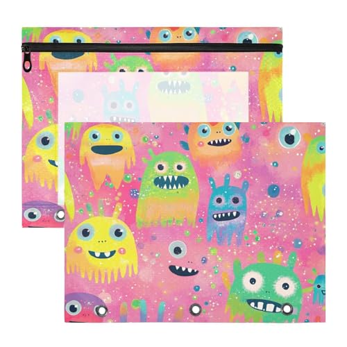 Federmäppchen, Mehrzweck-Kunststoff-Aktenordner für 3 Ringe, 2 Stück, Studenten, Schulanfang, buntes Monster, pfirsichfarben Federmäppchen, Mehrzweck-Kunststoff-Aktenordner für 3 Ringe, 2 Stück, Studenten, Schulanfang, buntes Monster, pfirsichfarben von siphylline