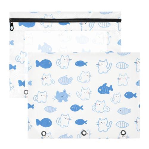 Federmäppchen, Mehrzweck-Kunststoff-Aktenordner für 3 Ringe, 2 Stück, Studenten, Zuhause, Cartoon, niedliche Katzen, weiße Fische Federmäppchen, Mehrzweck-Kunststoff-Aktenordner für 3 Ringe, 2 Stück, Studenten, Zuhause, Cartoon, niedliche Katzen, weiße Fische von siphylline