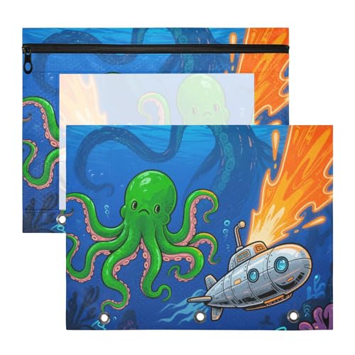 Federmäppchen, Mehrzweck-Locher, 3 Locher für 3 Ringe, Ordner, 2 Stück, Schüler, Schulbedarf, Cartoon, Tiefsee, Tiere, Meer, U-Boot, Blau Federmäppchen, Mehrzweck-Locher, 3 Locher für 3 Ringe, Ordner, 2 Stück, Schüler, Schulbedarf, Cartoon, Tiefsee, Tiere, Meer, U-Boot, Blau von siphylline