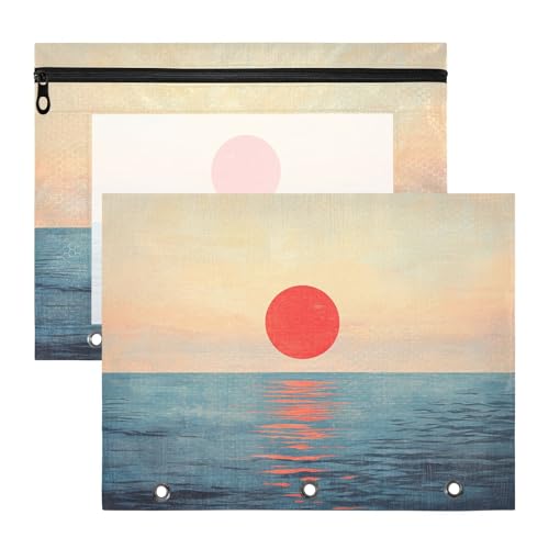Federmäppchen, stabil, 3 Löcher, für A4-Papier, Briefe, 2 Stück, Studenten, Kunstbedarf, Aufbewahrung, Retro-Sonnenaufgang Federmäppchen, stabil, 3 Löcher, für A4-Papier, Briefe, 2 Stück, Studenten, Kunstbedarf, Aufbewahrung, Retro-Sonnenaufgang von siphylline