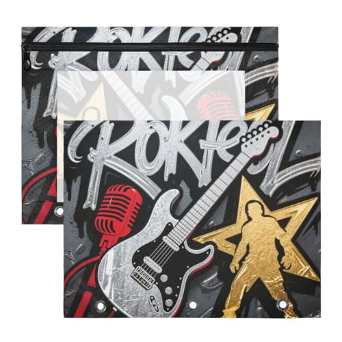 Federmäppchen, stabile 3-Loch-Tasche für 3-Ringe, 2 Stück, Lehrer, College, Zubehör, Graffiti, Rock, Gitarre, cool Federmäppchen, stabile 3-Loch-Tasche für 3-Ringe, 2 Stück, Lehrer, College, Zubehör, Graffiti, Rock, Gitarre, cool von siphylline