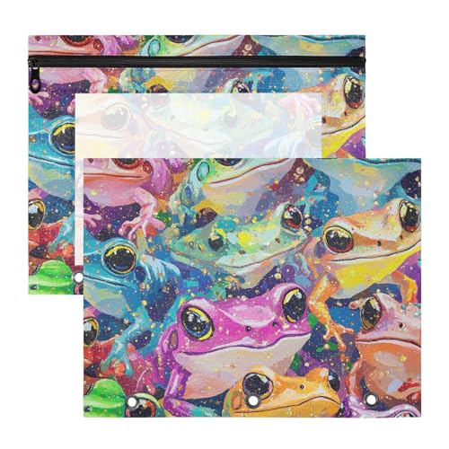 Federmäppchen, stabile Tasche mit 3 Löchern, für 3 Ringe, 2 Stück, Studenten, Kunstbedarf, Aufbewahrung, bunt, Kunst, Ästhetik, Frösche Federmäppchen, stabile Tasche mit 3 Löchern, für 3 Ringe, 2 Stück, Studenten, Kunstbedarf, Aufbewahrung, bunt, Kunst, Ästhetik, Frösche von siphylline