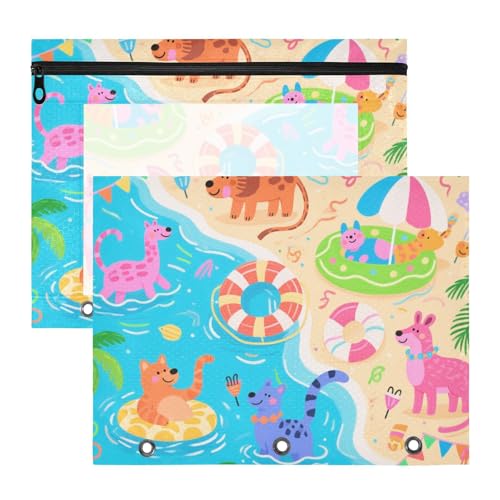 Federmäppchen, stabile Tasche mit 3 Löchern, für A4-Papier, Briefe, 2 Stück, Studenten, Büro, Cartoon, niedlich, bunt, Tierparty Federmäppchen, stabile Tasche mit 3 Löchern, für A4-Papier, Briefe, 2 Stück, Studenten, Büro, Cartoon, niedlich, bunt, Tierparty von siphylline