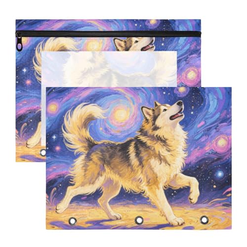 Federmäppchen, tragbar, 3 Löcher, Tasche für 3 Ringe, 2 Stück, Lehrer, Klassenzimmer, Tanzen, sibirischer Husky, Ölgemälde Federmäppchen, tragbar, 3 Löcher, Tasche für 3 Ringe, 2 Stück, Lehrer, Klassenzimmer, Tanzen, sibirischer Husky, Ölgemälde von siphylline