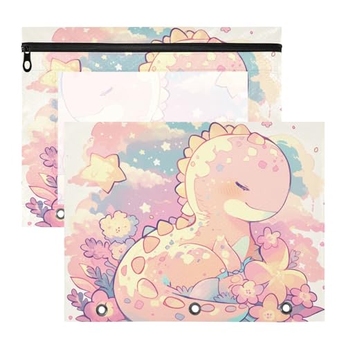 Federmäppchen, tragbar, 3 Löcher, für A4-Papier, Briefe, 2 Stück, Lehrer, Klasse, Cartoon, Dinosaurier, kindlicher Kritzel-Stil, Pastellfarben Federmäppchen, tragbar, 3 Löcher, für A4-Papier, Briefe, 2 Stück, Lehrer, Klasse, Cartoon, Dinosaurier, kindlicher Kritzel-Stil, Pastellfarben von siphylline