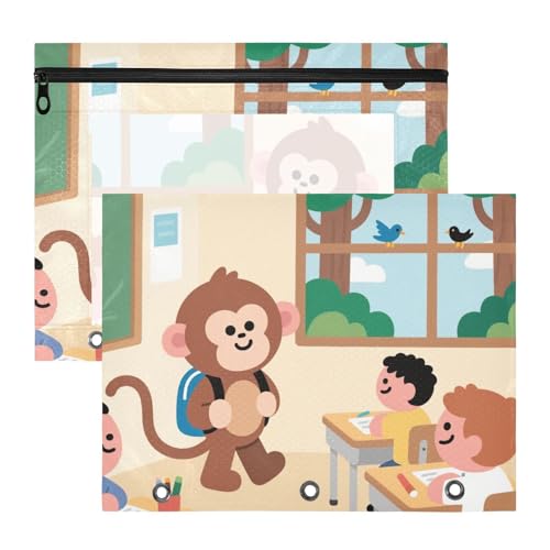 Federmäppchen, transparentes Fenster, 3 Löcher, Tasche für 3 Ringe, 2 Stück, Studenten, Büro, Cartoon, brauner Affe, Schule Federmäppchen, transparentes Fenster, 3 Löcher, Tasche für 3 Ringe, 2 Stück, Studenten, Büro, Cartoon, brauner Affe, Schule von siphylline