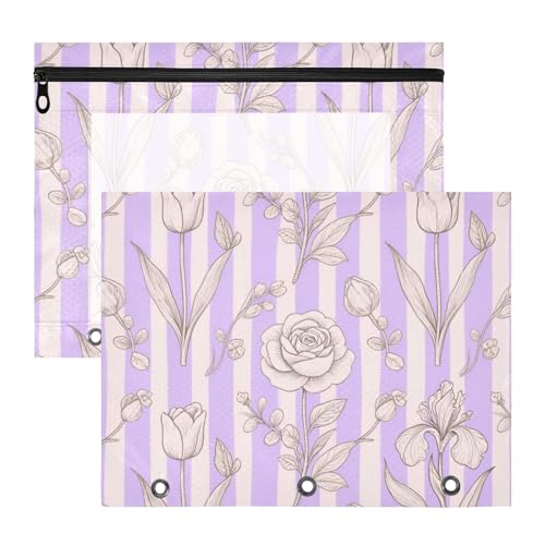 Federmäppchen mit 3 Löchern, Aufbewahrungstasche für 3 Ringe, 2 Stück, Lehrer, Klassenzimmer, schöne weiße Rose, Mauve gestreift Federmäppchen mit 3 Löchern, Aufbewahrungstasche für 3 Ringe, 2 Stück, Lehrer, Klassenzimmer, schöne weiße Rose, Mauve gestreift von siphylline
