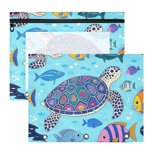 Federmäppchen mit 3 Löchern, Aufbewahrungstasche für 3 Ringe, 2 Stück, Lehrerklasse, Ozean, Meeresschildkröte, Fisch, Blau Federmäppchen mit 3 Löchern, Aufbewahrungstasche für 3 Ringe, 2 Stück, Lehrerklasse, Ozean, Meeresschildkröte, Fisch, Blau von siphylline