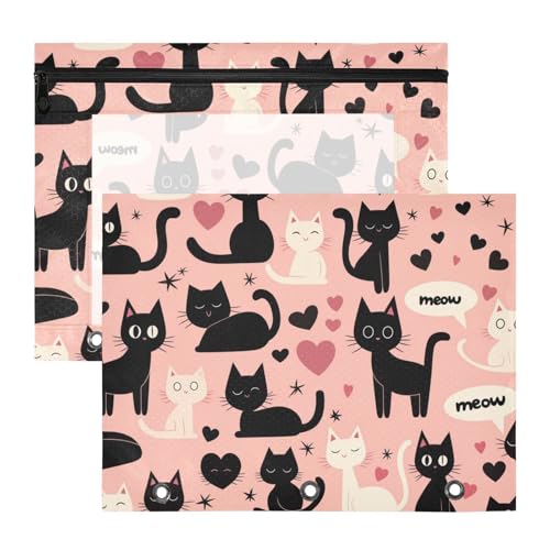 Federmäppchen mit 3 Löchern, Aufbewahrungstasche für 3 Ringe, 2 Stück, Schüler, Schulbedarf, Cartoon, niedlich, weiß, schwarz, Katzen, Rosa Federmäppchen mit 3 Löchern, Aufbewahrungstasche für 3 Ringe, 2 Stück, Schüler, Schulbedarf, Cartoon, niedlich, weiß, schwarz, Katzen, Rosa von siphylline