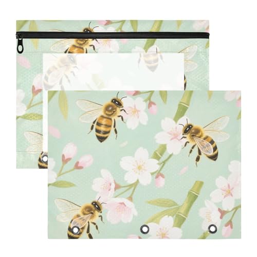 Federmäppchen mit 3 Löchern, Stifthalter für 3 Ringe, 2 Stück, Studenten, Klasse, Frühling, blühende Blume, Biene, bunt Federmäppchen mit 3 Löchern, Stifthalter für 3 Ringe, 2 Stück, Studenten, Klasse, Frühling, blühende Blume, Biene, bunt von siphylline