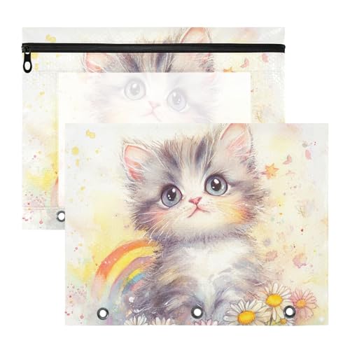 Federmäppchen mit 3 Löchern für 3 Ringe, 2 Stück, Studenten, Kunstbedarf, Aufbewahrung, niedliche gezeichnete Katzen, blühen Federmäppchen mit 3 Löchern für 3 Ringe, 2 Stück, Studenten, Kunstbedarf, Aufbewahrung, niedliche gezeichnete Katzen, blühen von siphylline