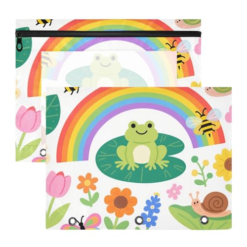 Federmäppchen mit 3 Löchern für 3 Ringe, 2 Stück, für Lehrer, Schulanfang, Kind, Frosch, Schmetterling, Regenbogen, Blume, Biene, bunt Federmäppchen mit 3 Löchern für 3 Ringe, 2 Stück, für Lehrer, Schulanfang, Kind, Frosch, Schmetterling, Regenbogen, Blume, Biene, bunt von siphylline