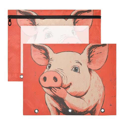 Federmäppchen mit 3 Löchern für A4-Papier, Briefe, 2 Stück, Lehrer, Klasse, Schwein, niedliches Cartoon, Rot Federmäppchen mit 3 Löchern für A4-Papier, Briefe, 2 Stück, Lehrer, Klasse, Schwein, niedliches Cartoon, Rot von siphylline