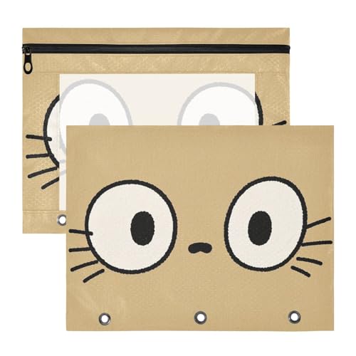 Federmäppchen mit 3 verstärkten Ösen, Kunststoff-Aktenordner für A4-Papier, Briefe, 2 Stück, für Schüler, Studenten, Lehrerbedarf, Cartoon, niedliche große Augen, Braun Federmäppchen mit 3 verstärkten Ösen, Kunststoff-Aktenordner für A4-Papier, Briefe, 2 Stück, für Schüler, Studenten, Lehrerbedarf, Cartoon, niedliche große Augen, Braun von siphylline