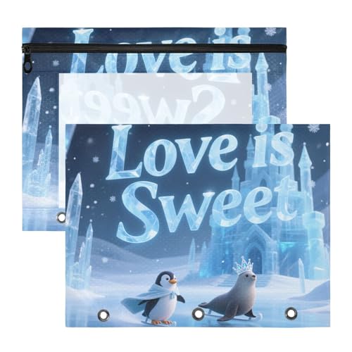 Federmäppchen mit Reißverschluss, 3-Loch-Tasche für 3 Ringe, 2 Stück, Lehrer, Klassenzimmer, Zubehör, Love is Sweet Tier, Pinguin, Sealion, Eisblau Federmäppchen mit Reißverschluss, 3-Loch-Tasche für 3 Ringe, 2 Stück, Lehrer, Klassenzimmer, Zubehör, Love is Sweet Tier, Pinguin, Sealion, Eisblau von siphylline