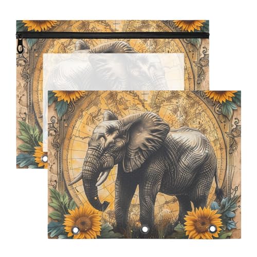 Federmäppchen mit Reißverschluss, 3-Loch-Tasche für A4-Papier, Briefe, 2 Stück, Lehrer, Schulbedarf, Vintage, Boho, Elefant, Sonnenblumen Federmäppchen mit Reißverschluss, 3-Loch-Tasche für A4-Papier, Briefe, 2 Stück, Lehrer, Schulbedarf, Vintage, Boho, Elefant, Sonnenblumen von siphylline