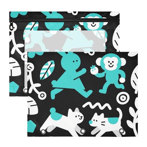 Federmäppchen mit Reißverschluss, Kunststoff, Aktenordner für 3 Ringe, 2 Stück, Lehrerklasse, Blaugrün, Kaninchen, Affe, Schwarz Federmäppchen mit Reißverschluss, Kunststoff, Aktenordner für 3 Ringe, 2 Stück, Lehrerklasse, Blaugrün, Kaninchen, Affe, Schwarz von siphylline
