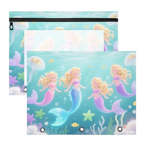 Federmäppchen mit glatten Reißverschlüssen, 3-Loch-Tasche für A4-Papier, Briefe, 2 Stück, Studenten, Schulanfang, Unterwasser-Meerjungfrau, Quallen, Rosa, Lila, Ozean, Blau, Grün Federmäppchen mit glatten Reißverschlüssen, 3-Loch-Tasche für A4-Papier, Briefe, 2 Stück, Studenten, Schulanfang, Unterwasser-Meerjungfrau, Quallen, Rosa, Lila, Ozean, Blau, Grün von siphylline