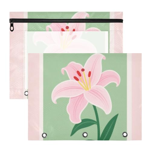 Federmäppchen mit glatten Reißverschlüssen, 3 Locher für 3 Ringe, 2 Stück, für Lehrer, Zuhause, Rosa, Liliengrün, minimalistischer Stil, Art-Deco Federmäppchen mit glatten Reißverschlüssen, 3 Locher für 3 Ringe, 2 Stück, für Lehrer, Zuhause, Rosa, Liliengrün, minimalistischer Stil, Art-Deco von siphylline