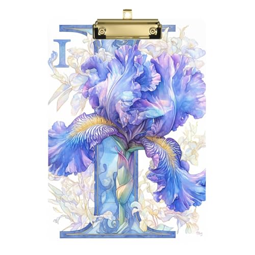 Floralmorphic Klemmbrett mit blauen Irisblüten, A4, wasserdicht, für personalisierte Klemmbretter für Lehrer, Größe 22,9 x 30,5 cm von siphylline