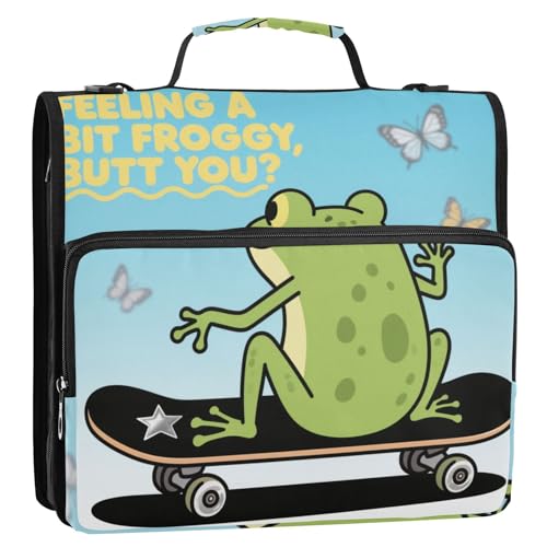 Frog Butt You Ringbuch mit 3 Ringen, 3,8 cm, mit extra Taschen und Schultergurt, leicht zu transportieren, tragbares Portfolio für die Mittelschule von siphylline