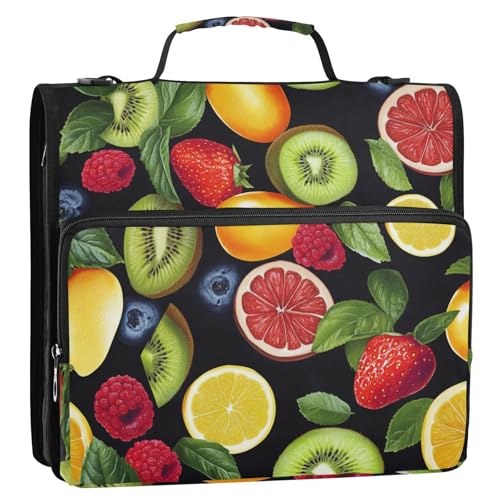 Fruits Black Fresh 3,8 cm Ringbuch mit Reißverschluss und Schultergurt, wasserdicht, Schulbedarf, Organizer für Mittelschule, 3,8 cm von siphylline