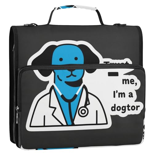 Funny Dogtor Organizer mit 3 Ringen und Reißverschluss, mit Griff und abnehmbarem Schultergurt, wasserdicht, Dokumentenordner, Organizer, geeignet für Mittelschule von siphylline