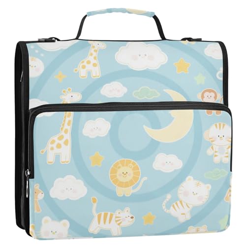 Funny Giraffe Affe hellblau 3 Ringe Büroordner Organizer mit Schultergurt, mehrere Taschen, Dokumentenmappe, Organizer für Büro, Schule von siphylline