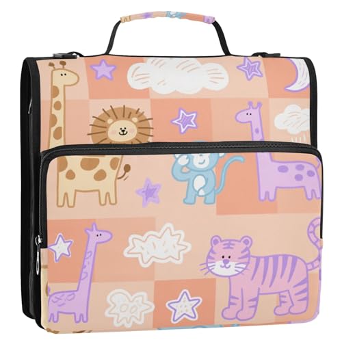Funny Giraffe Monkey Pink Checkered 3 Rings Office Binder Organizer with Handle and Removable Shoulder Strap Laege Capacity Documents Files Storage Bag for Middle Student von siphylline