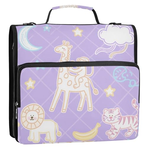 Funny Giraffe Monkey Purple Checker 3 Rings 3.8 cm Organizer Binder with Shoulder Strap & Handle Laege Capacity Document Binder Organizer for School von siphylline