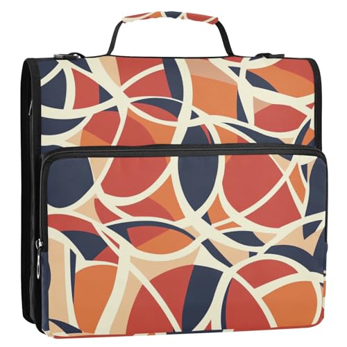 Geometrisches abstraktes Orange, 3,8 cm, 3 Ringe, Reißverschluss, Ordner mit Griff, mehrere Taschen, Schulbedarf, Organizer für Schule/Büro von siphylline
