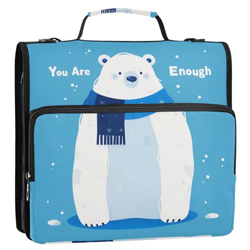 Gletscherbär, blauer Organizer mit 3 Ringen, 3,8 cm, Ordner mit Schultergurt, Schulordner, Organizer für die Schule von siphylline