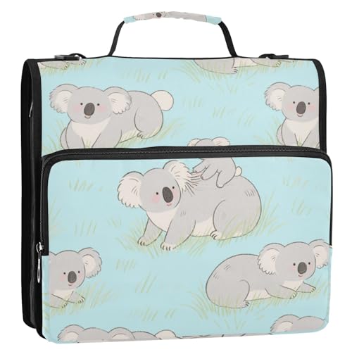 Grassland Animal Koala Babyblau 3 Ringe Reißverschluss Ordner mit Schultergurt und Griff mehrere Taschen Schulordner Organizer für Mittelschule von siphylline